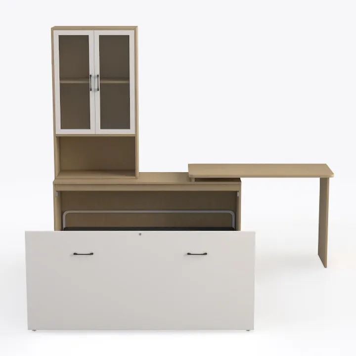 Modern Solid Wood Office Desk Cabinet Combo 3D Model
