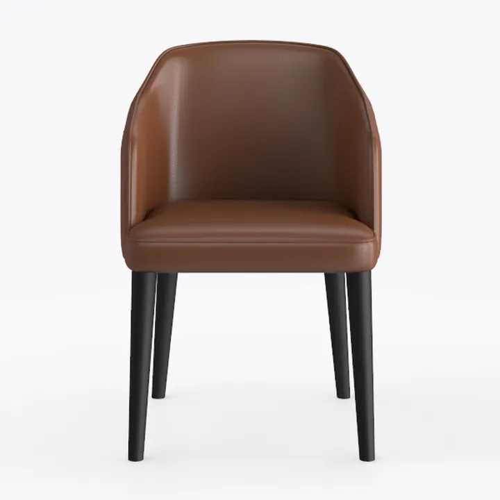 Modern Brown Leather Upholstered Dining Armchair 3D Model