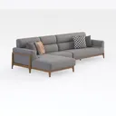 Modern Grey Fabric Solid Wood L Shaped Sectional Sofa 3D Model Right 45 Degree View