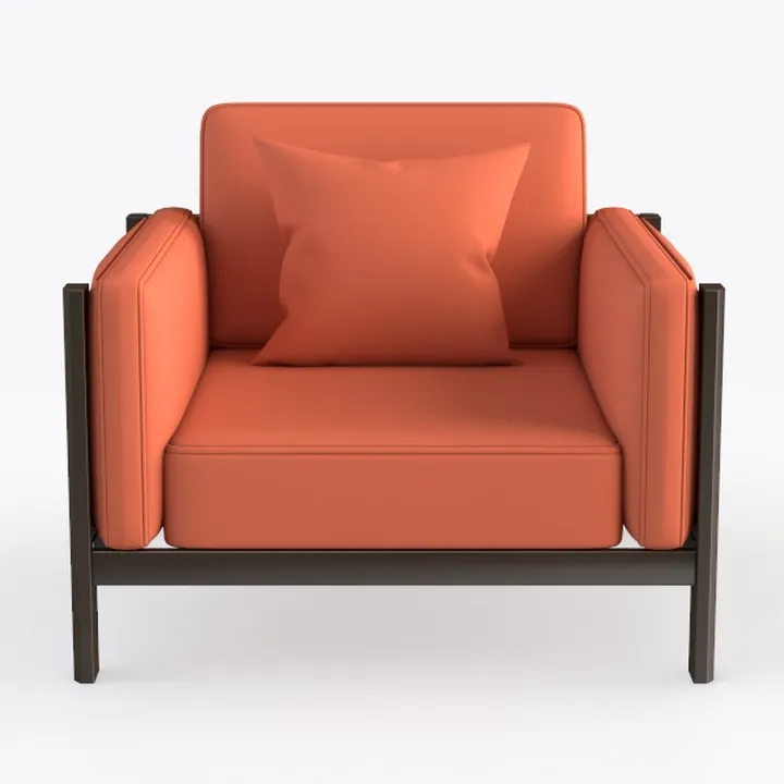 Modern Minimalist Orange Fabric Metal Frame Armchair 3D Model