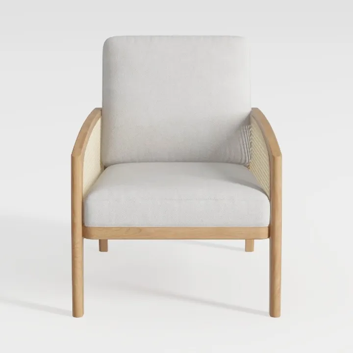 Minimalist Japandi Solid Wood Rattan Fabric Armchair 3D Model