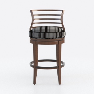 Modern Solid Wood Fabric Upholstered Swivel Bar Stool 3D Model