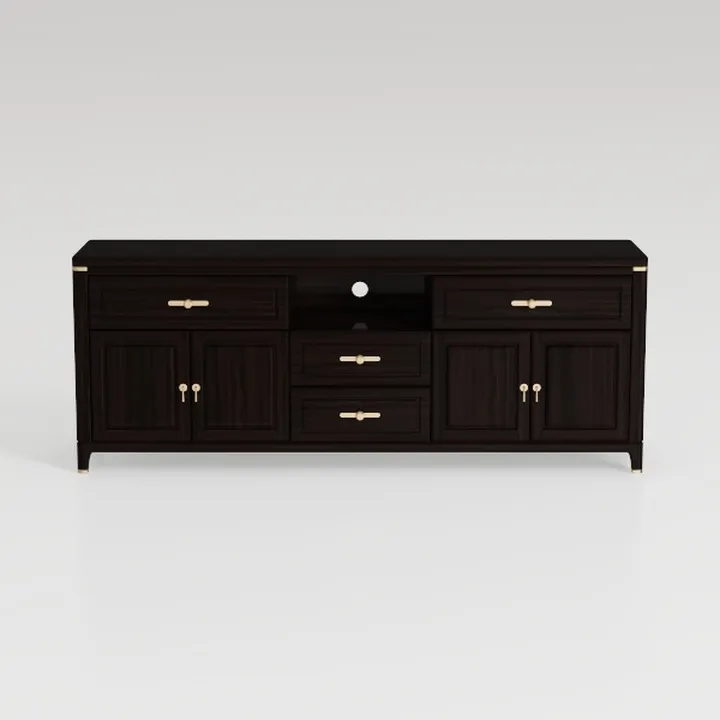 Modern Solid Wood TV Cabinet With Gold Hardware Accents 3D Model