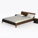 Modern Walnut Solid Wood King Bed with Matching Nightstands 3D Model Left 45 Degree View