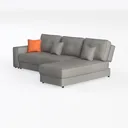 Minimalist Gray Fabric L Shape Sectional Sofa with Accent Pillows 3D Model Left 45 Degree View