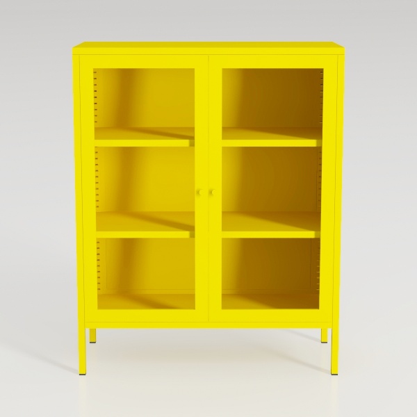 Yellow Metal Storage Cabinet with Mesh Doors