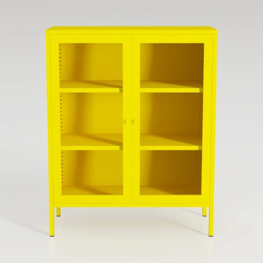 Yellow Metal Storage Cabinet with Mesh Doors