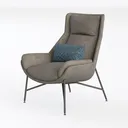 Modern Fabric Metal Leg Accent Armchair with Decorative Throw Pillow 3D Model Left 45 Degree View