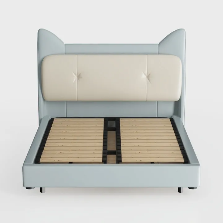 Modern Two Tone Leather Upholstered Cute Cat Ear Platform Bed 3D Model