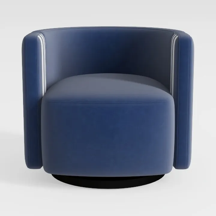Modern Navy Blue Velvet Swivel Barrel Chair 3D Model