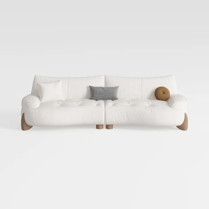 Minimalist White Fabric Wood Accent Extra Large Sofa 3D Model