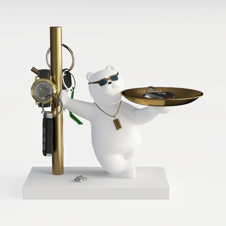 Modern White Bear Metal Brass Key Tray Decorative Storage 3D Model