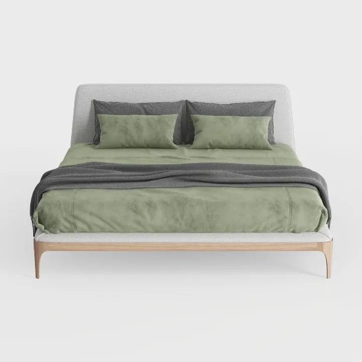 Modern Fabric Solid Wood Upholstered Platform Bed 3D Model