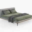 Modern Fabric Solid Wood Upholstered Platform Bed 3D Model Right 45 Degree View