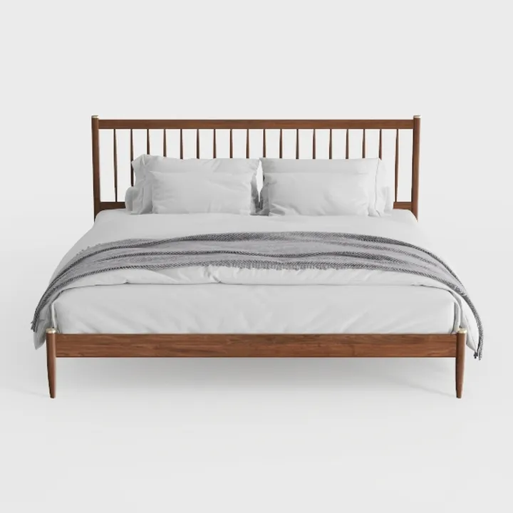 Mid Century Modern Solid Walnut Wood King Size Bed 3D Model