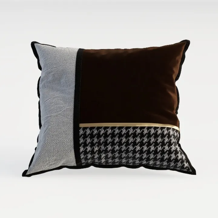 Modern Mixed Material Houndstooth Velvet Throw Pillow 3D Model