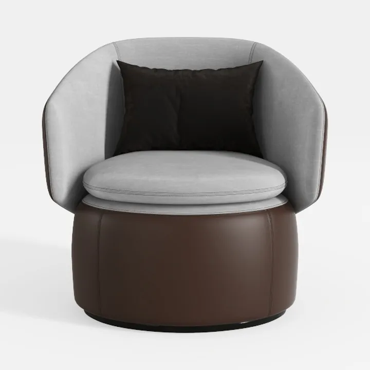 Modern Two Tone Fabric Leather Swivel Armchair 3D Model