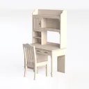 Vintage Solid Wood Home Office Desk With Chair And Storage Shelves 3D Model Left 45 Degree View