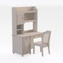 Vintage Solid Wood Home Office Desk With Chair And Storage Shelves 3D Model Right 45 Degree View