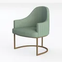 Modern Sage Green Fabric Upholstered Metal Frame Armchair 3D Model Left 45 Degree View