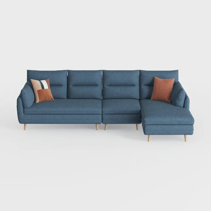 Modern Fabric L Shaped Sectional Sofa with Solid Wood Legs 3D Model