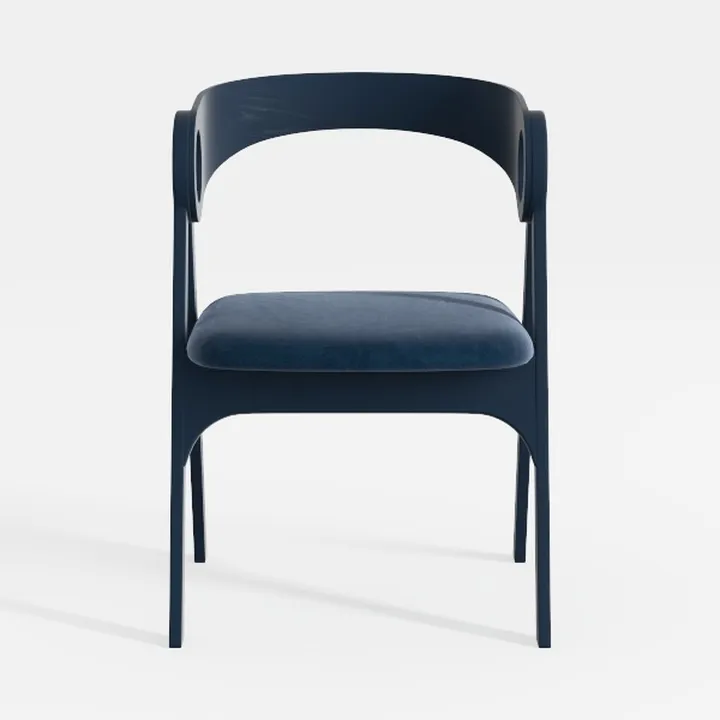 Modern Navy Blue Velvet Upholstered Solid Wood Armchair 3D Model