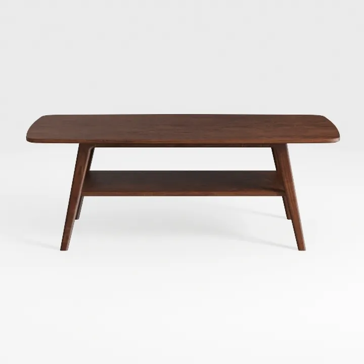 Mid-Century Solid Walnut Wood Coffee Table With Lower Shelf 3D Model