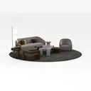 Modern Fabric Living Room Furniture Set Sofa Armchair Ottoman Coffee Table 3D Model Right 45 Degree View