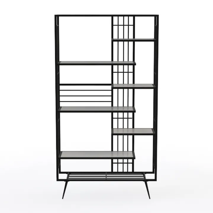 Modern Minimalist Black Metal Glass Bookshelf 3D Model