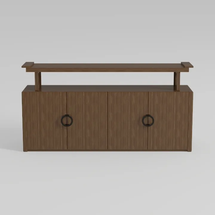 Minimalist Solid Wood Sideboard with Top Shelf 3D Model