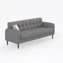 Modern Minimalist Gray Fabric Tufted Sofa 3D Model Right 45 Degree View