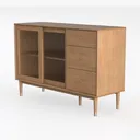 Minimalist Solid Oak Fluted Glass Sideboard Cabinet 3D Model Left 45 Degree View
