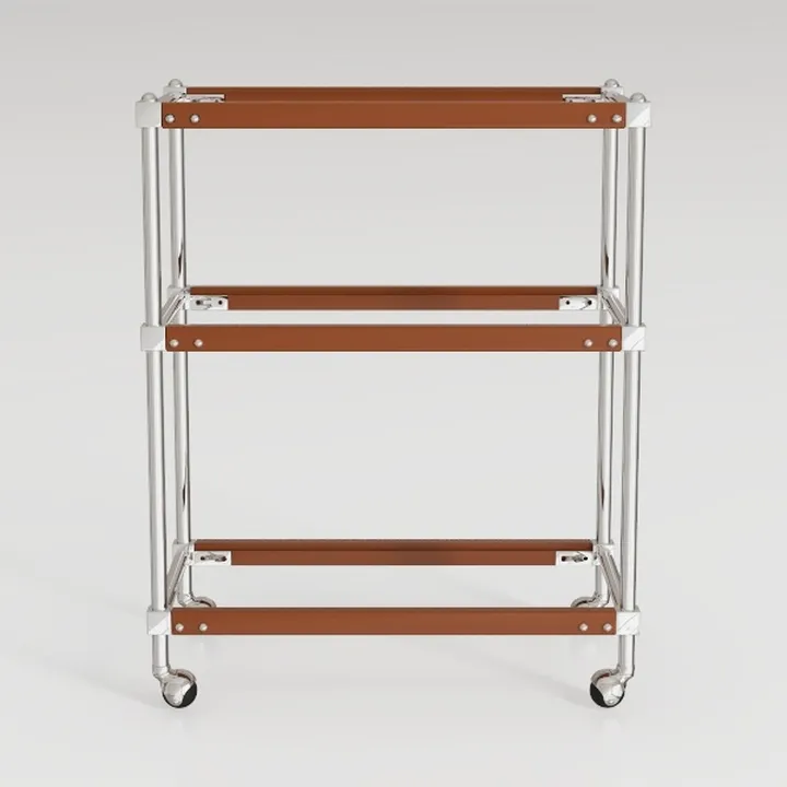 Modern Solid Wood Metal Rolling Utility Cart 3D Model
