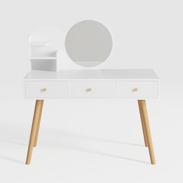 FUNKOCO White Small Desk with Drawers - 40 Inch Wh