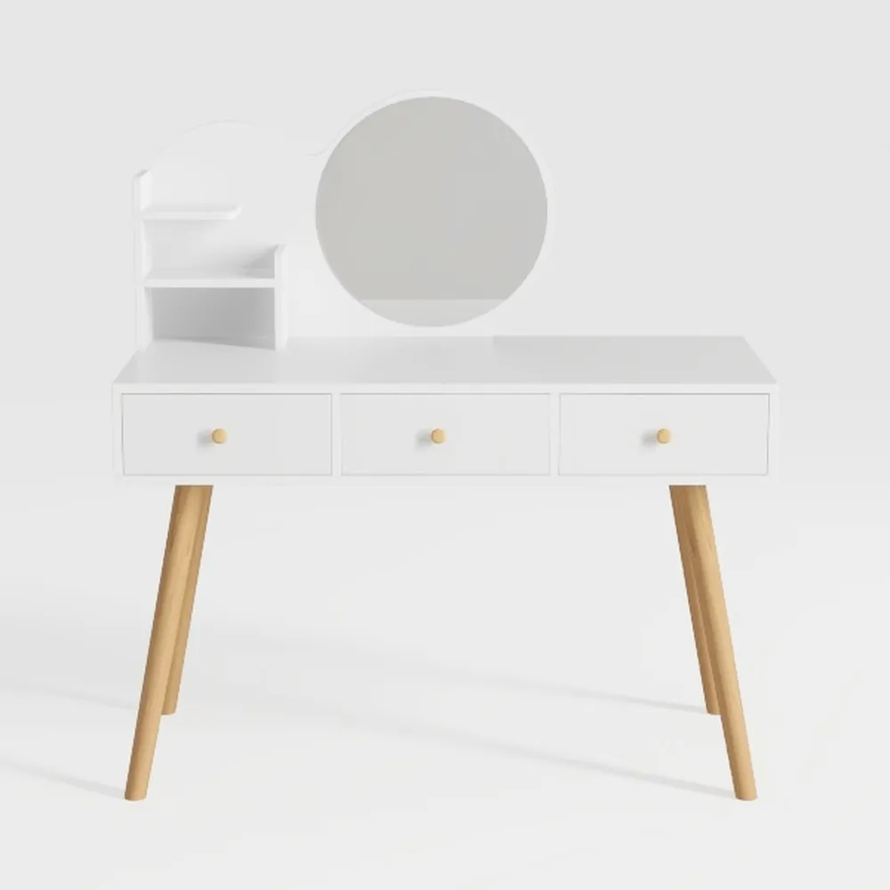 FUNKOCO White Small Desk with Drawers - 40 Inch Wh