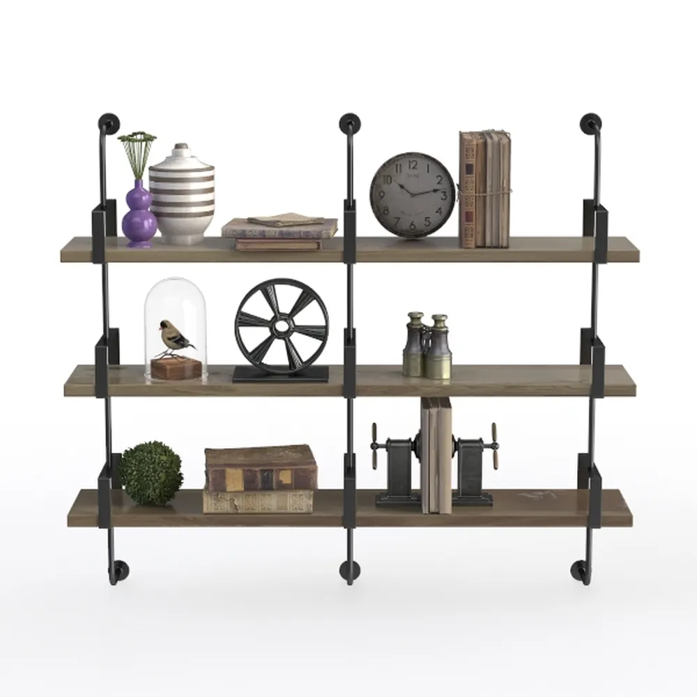 3 Tier Long Industrial Bookshelf, 3 Realwood