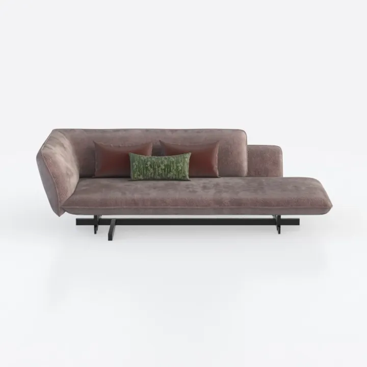 Modern Velvet Metal Frame Chaise Lounge Sofa 3D Model