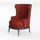 Art Deco Dark Wood Red Fabric Wingback Armchair 3D Model Left 45 Degree View