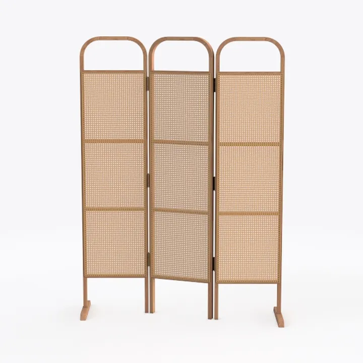 Minimalist Japandi Rattan Solid Wood Room Divider Screen 3D Model