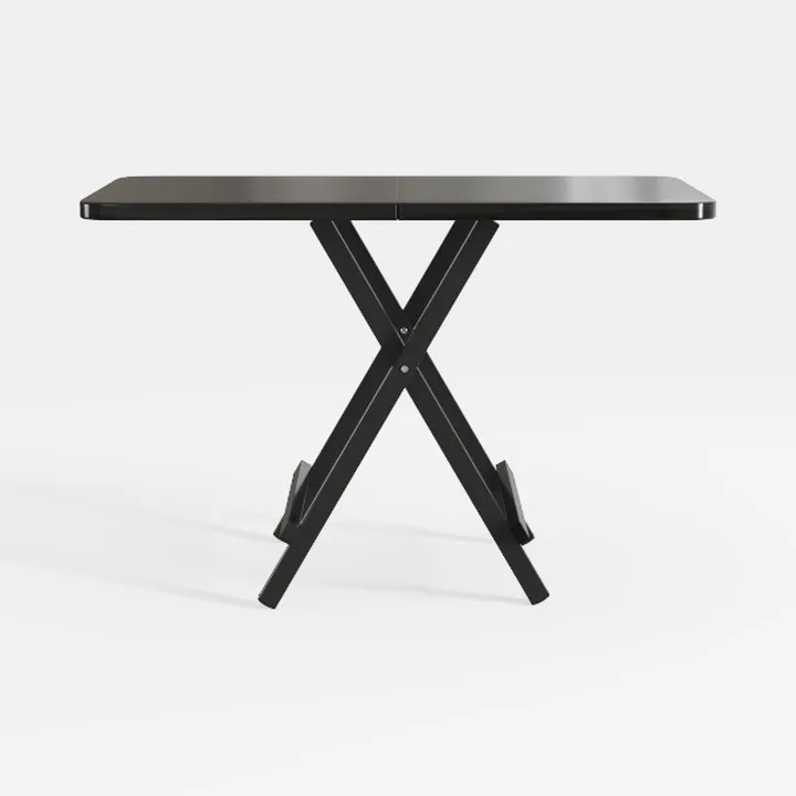 Minimalist Black Solid Wood Dining Table Cross Legs 3D Model
