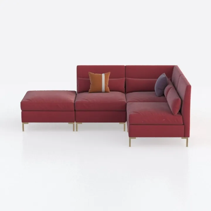 Glory Furniture Pompano Velvet Sofa Chaise in Burg