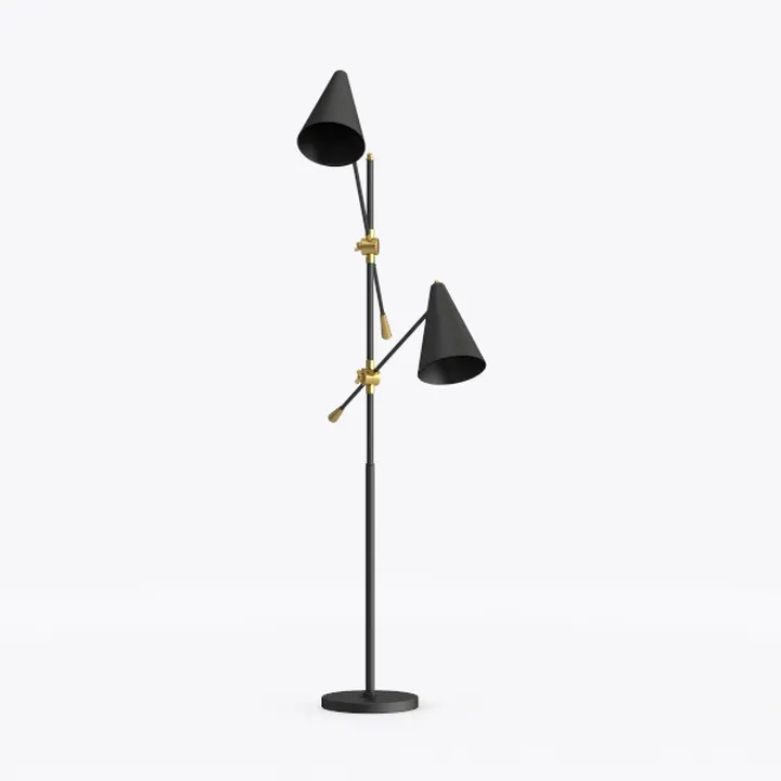 Modern Black Brass Dual Head Floor Lamp 3D Model