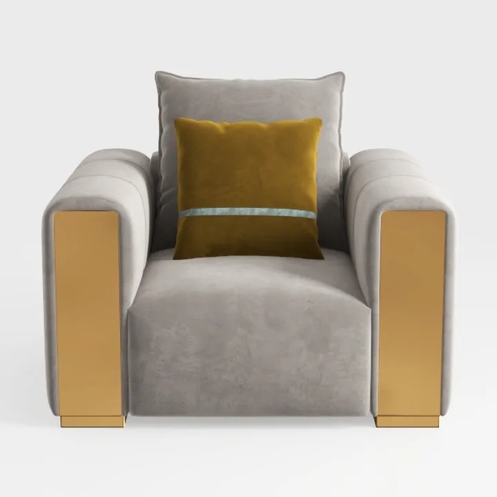 Modern Velvet Gold Accent Armchair 3D Model