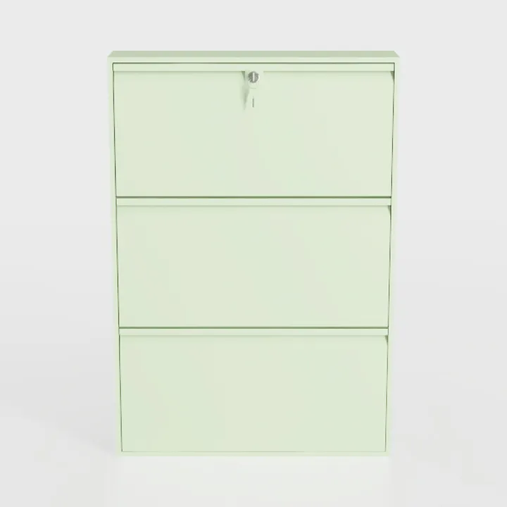 Minimalist Mint Green Metal 3 Drawer Locking Filing Cabinet 3D Model