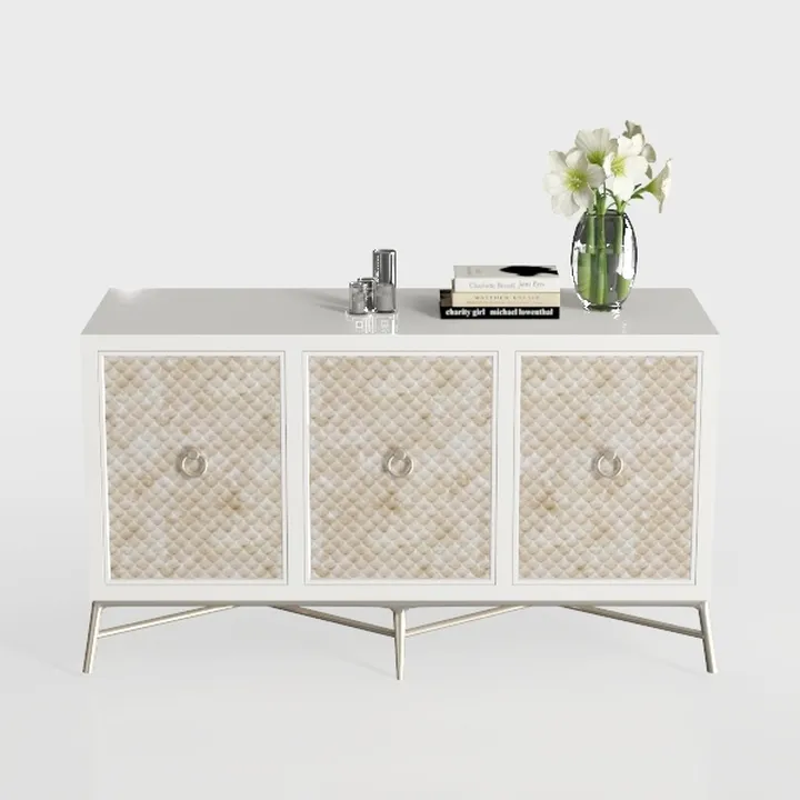 Modern White Gold Accent Cane Cabinet 3D Model
