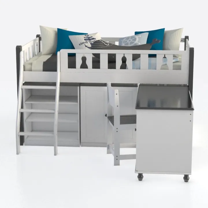 Acme Freya Solid Wood Storage Loft Bed with Booksh