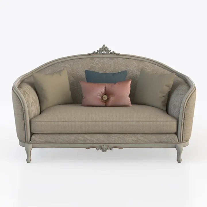 French Vintage Fabric Wood Trim Loveseat Sofa 3D Model