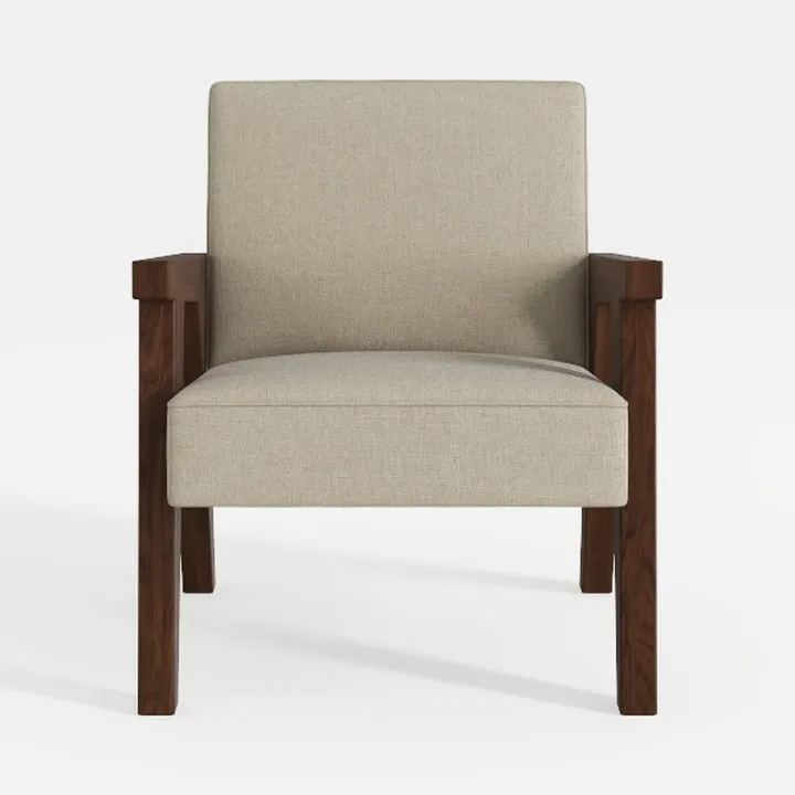 Minimalist Linen Fabric Walnut Wood Armchair 3D Model
