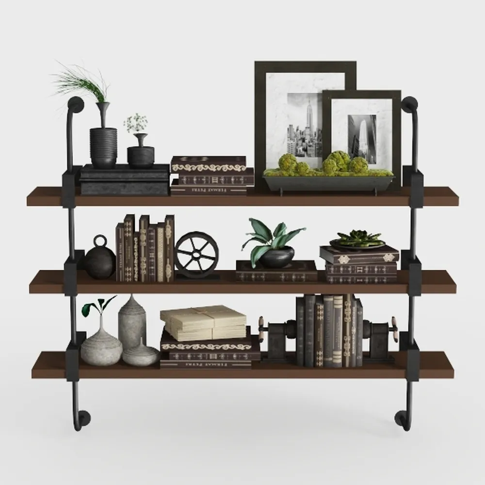 Helsin 3 Tier Industrial Pipe Shelf Rustic Wood