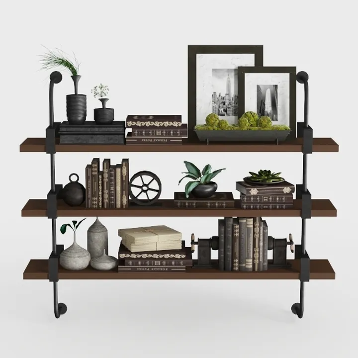 Helsin 3 Tier Industrial Pipe Shelf Rustic Wood